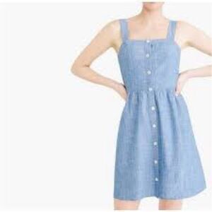 J. Crew Chambray Denim Pinafore Button Front Sleeveless Cotton Dress Size 14